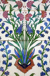 Detail of Iznik Ceramic tiles from Turkey, Montreal Botanical Garden, Montreal, Quebec, Canada