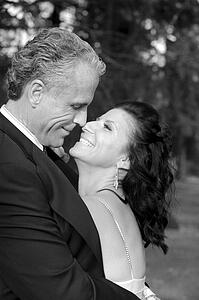 Bride and groom hugging