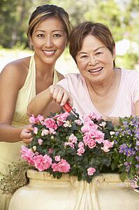 Mother With Adult Daughter Gardening Together