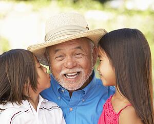 Grandfather With Granddaughters In Garden