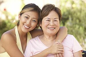 Senior Woman With Adult Daughter In Garden Together