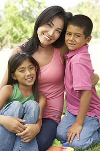 Mother And Children In Park