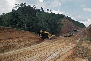 Road construction through tropical rainforest, Belize