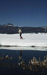 Cross-country skier, Valle Grande, Valles Caldera National Preserve, New Mexico, USA