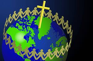 Paper men circling around the globe