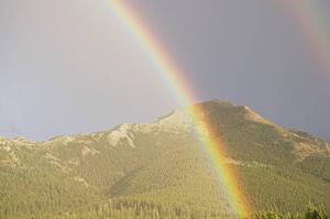 Rainbow over mountains, Jasper National Park, Alberta, Canada