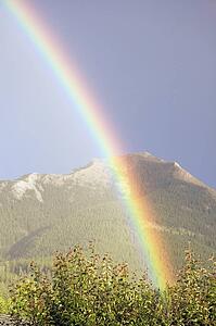 Rainbow over mountains, Jasper National Park, Alberta, Canada