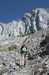 Woman hiking on a mountain path