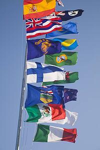 international flags on a flagpole