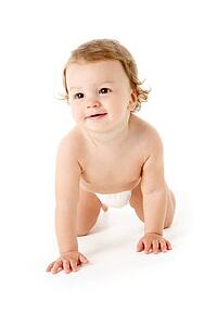 Studio Portrait Of Baby Boy Crawling