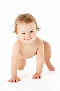 Studio Portrait Of Baby Boy Crawling