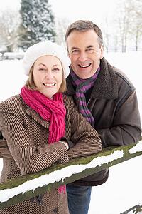 Senior Couple Standing Outside In Snowy Landscape