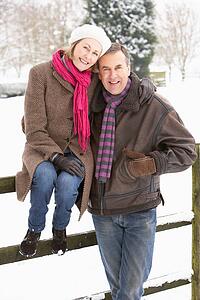 Senior Couple Standing Outside In Snowy Landscape