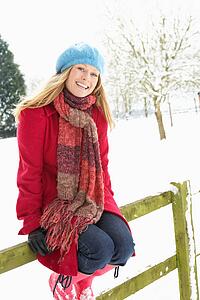 Woman Standing Outside In Snowy Landscape