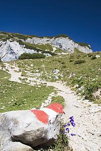 maurach, austria; trail markings on a mountain trail