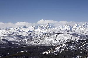 alberta, canada; view of the front range mountains and foothills from carbondale hill