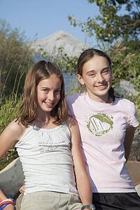 kananaskis country, alberta, canada; two girls together in the mountains