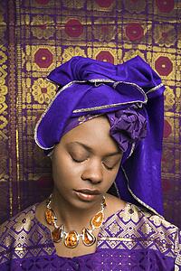 Young Woman in Traditional African Dress With Eyes Closed