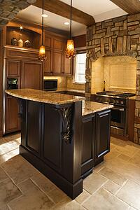 Kitchen Interior With Stone Accents in Affluent Home
