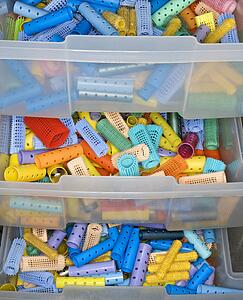 Colorful Hair Curlers in Drawer