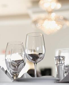 Water and Wine Glasses on Table