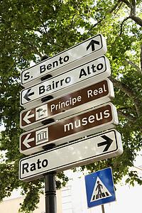 Directional and Pedestrian Crossing Signs in Lisbon