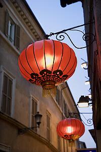 Red Paper Lanterns Hanging on Building