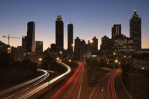 Freeway into Downtown at Night