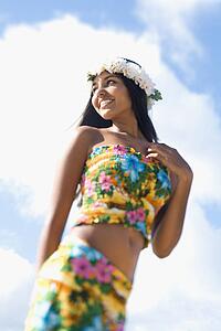 Young Woman with Lei on Head