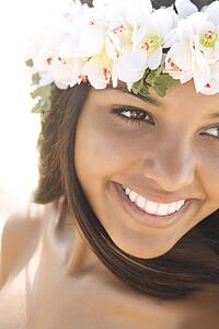 Young Woman in Lei Smiling