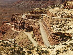 Winding Road on Rugged Desert Rock Formation