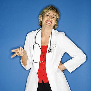 Doctor holding out hand.