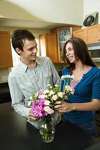 Young couple with flowers