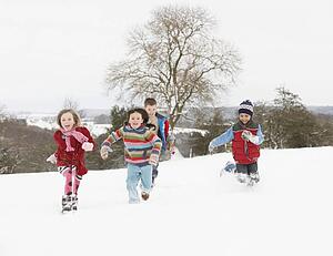 Group Of Children Having Fun In Snowy Countryside