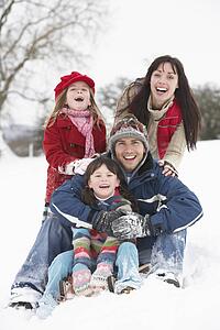 Family Having Fun In Snowy Countryside