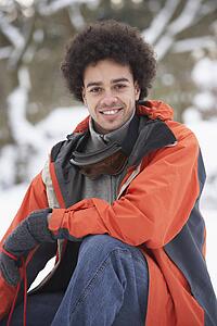Man Wearing Winter Clothes In Snowy Landscape