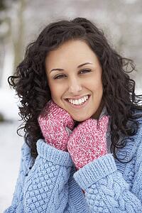 Woman In Snowy Landscape Wearing Warm Clothing