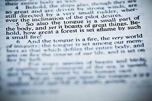 the new american standard bible open to james 3: 5 about taming the tongue