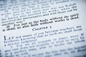 the new american standard bible open to james 2: 26 about faith without works