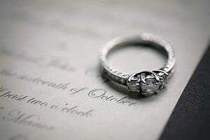 engagement ring on a wedding invitation