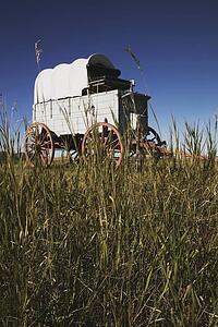 alberta, canada; a chuckwagon on the prairie