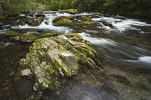 north carolina, united states of america; oconaluftee river cascades, rocks, and boulders in the great smoky mountains national park