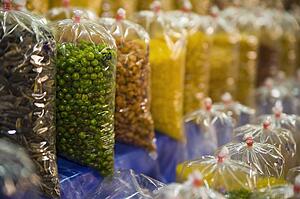 a display of dried goods at a market