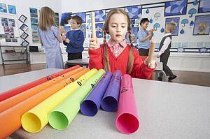 Group Of Primary Schoolchildren Having Music Lesson In Classroom