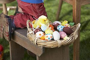 Basket Of Decorated Easter Eggs In basket