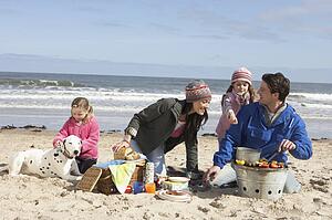 Family Having Barbeque On Winter Beach