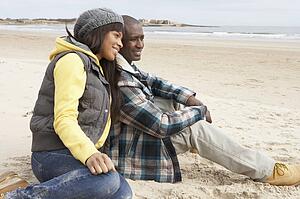 Romantic Young Couple On Winter Beach