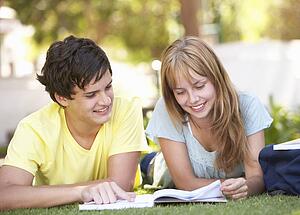 Teenage Student Couple Studying In Park