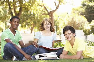 Group Of Teenage Students Chatting Together In Park