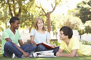 Group Of Teenage Students Chatting Together In Park